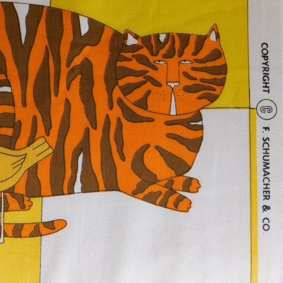 VTG Fat Cat Carleton Varney fabric Schumacher tabby kitty decorator material 1yd - Picture 7 of 15